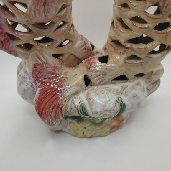 Chinese Carp 10" Ceramic Statue fish Gulp Colorful ocean art Sancai JALI Style - Picture 8 of 10